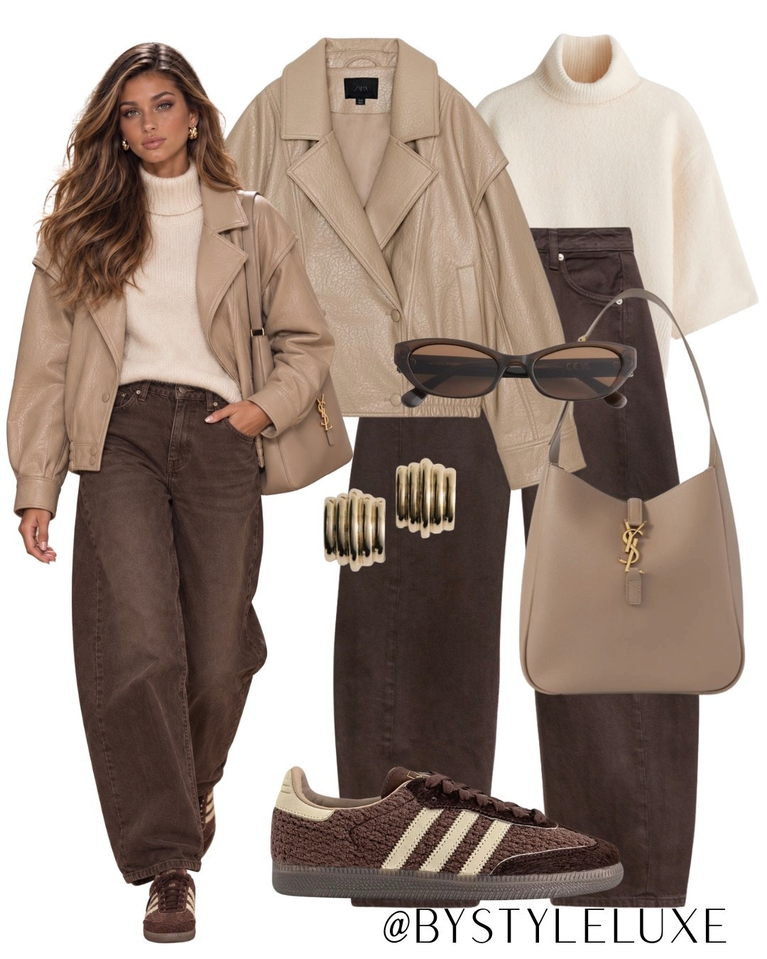 BARREL JEANS - Chocolate brown barrel jeans for £30 for autumn. Styled with a @Zara beige leather jacket and these new in textured @adidas Samba trained 

#trainers #jeans #autumnoutfit

#LTKautumn #LTKjeans #LTKshoes