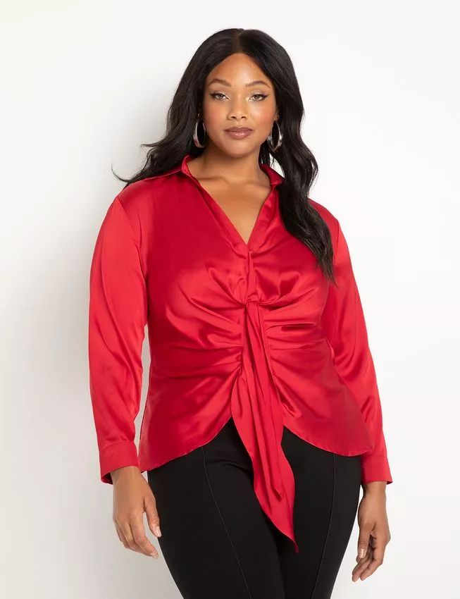 Tie Front Collared Blouse | Eloquii