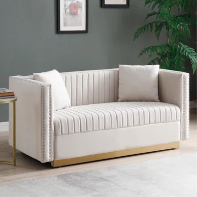 Indoor Modern Sofa Channel Tufted Sofa Upholstered Loveseat With 2 Pillows | Wayfair North America