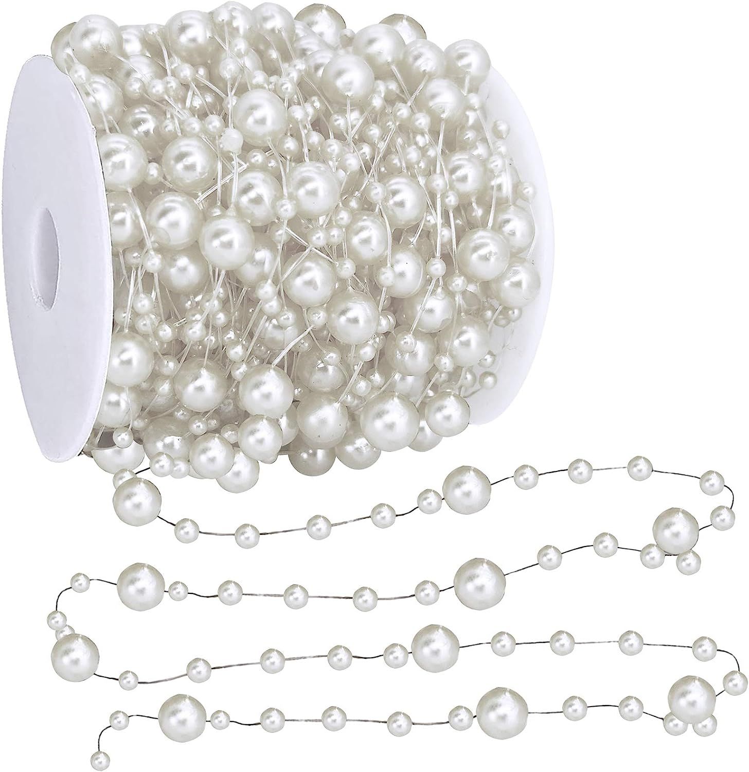 TURNMEON 66 Feet Christmas Beads Garland Decoration 2 Sizes Pearl Strands Chain for Christmas Tre... | Amazon (US)