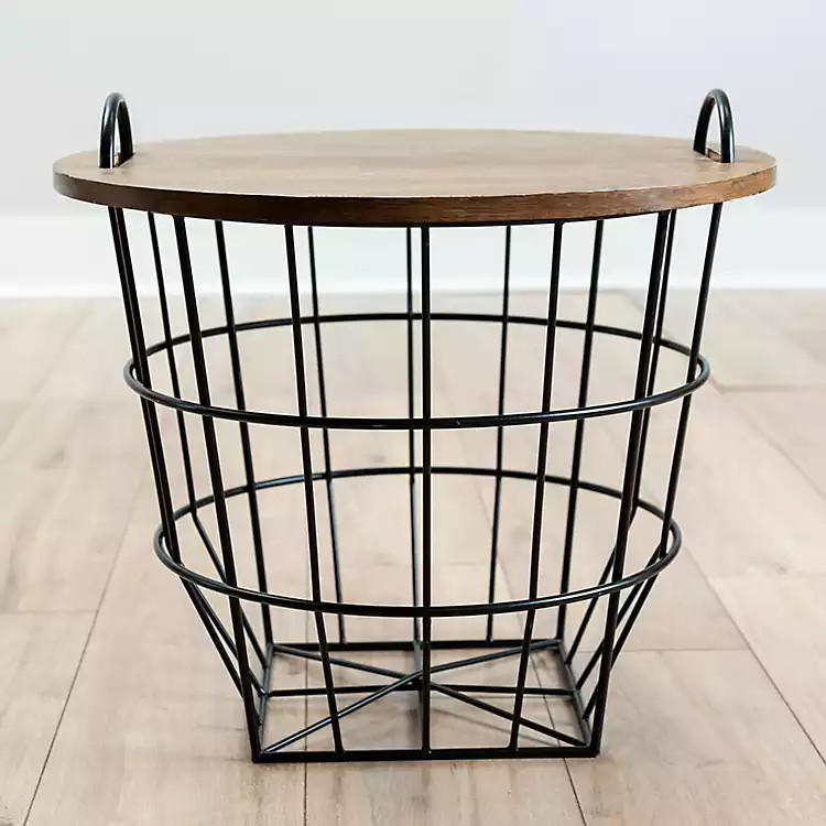 Industrial Wire and Wood Basket Side Table | Kirkland's Home