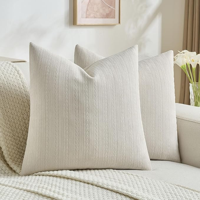 FUTEI Beige Decorative Throw Pillow Covers 18x18 Inch Set of 2,Soft Cozy Wheat Ear Striped Patter... | Amazon (US)