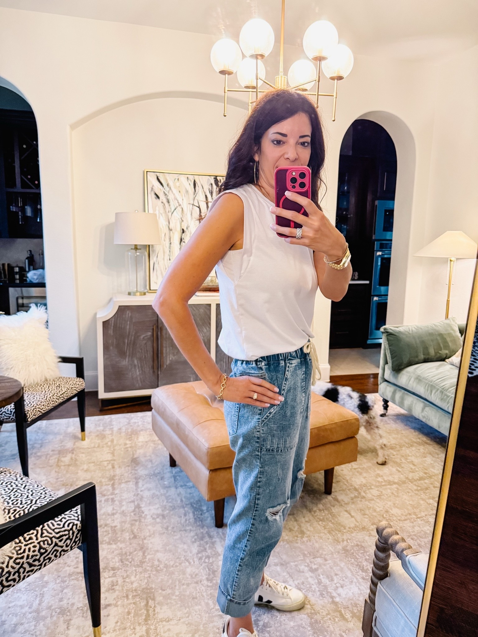 Cutest white sleeveless top with built In cami underneath the arms

#LTKOver40 #LTKSeasonal