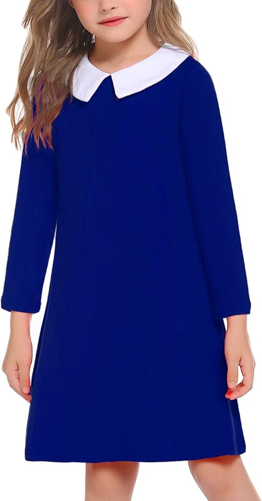 Arshiner Girls Long Sleeve Vintage Peter Pan Collar T-Shirt Dress Age 4-13 Years | Amazon (US)