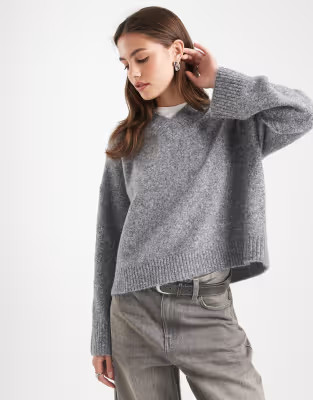 ASOS DESIGN mixed rib v neck jumper in grey  | ASOS | ASOS (Global)