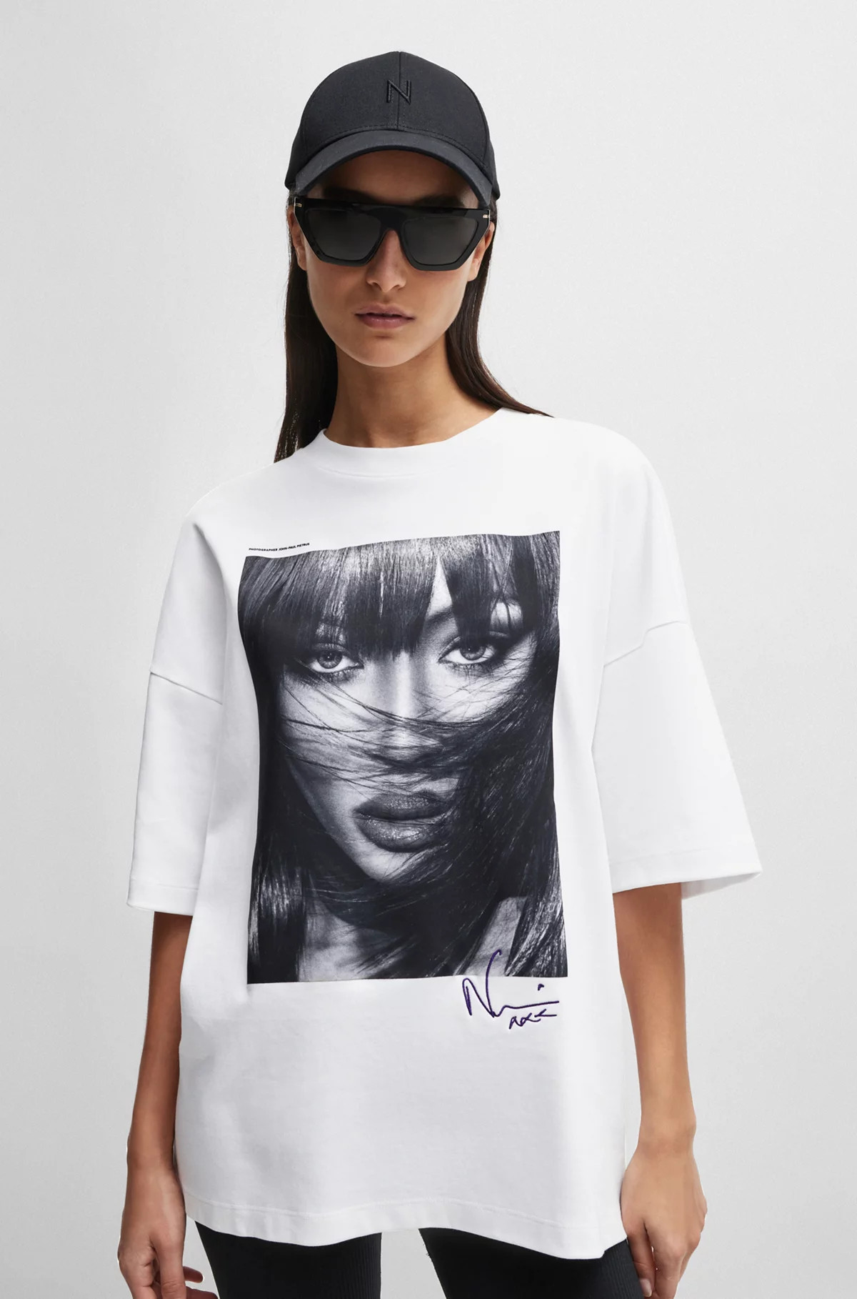 BOSS - NAOMI x BOSS interlock-cotton T-shirt with dropped shoulders | Hugo Boss (US)