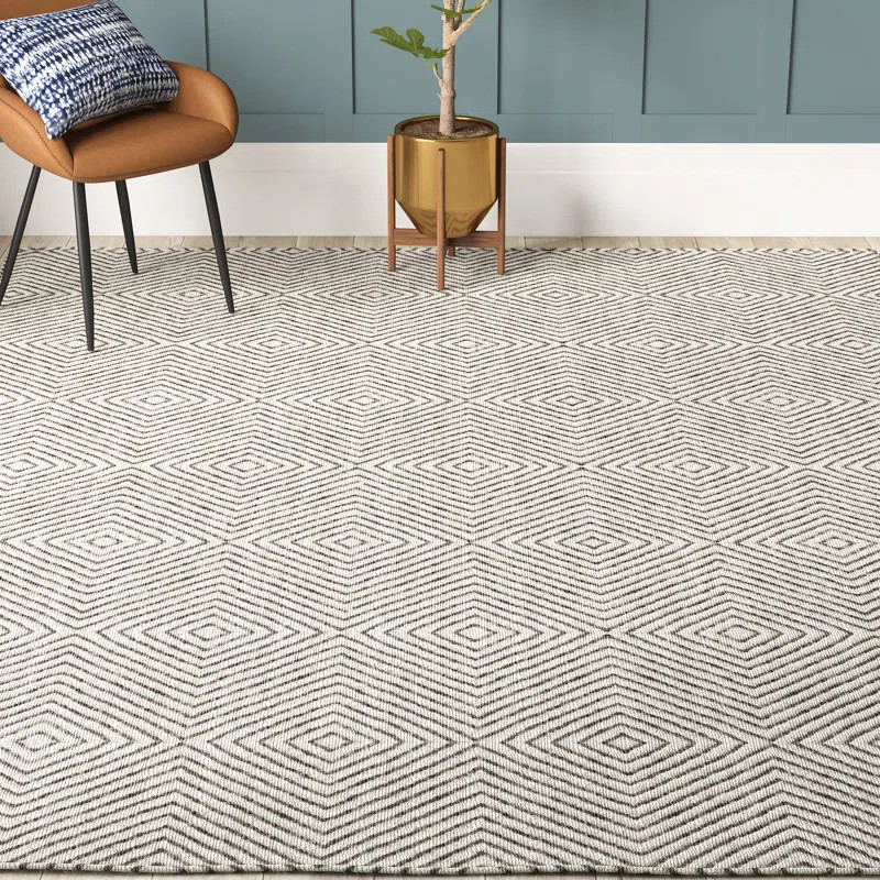 Azarian Diamond Wool Area Rug for Living Room Bedroom Dining Room Kitchen, Ivory | Wayfair North America