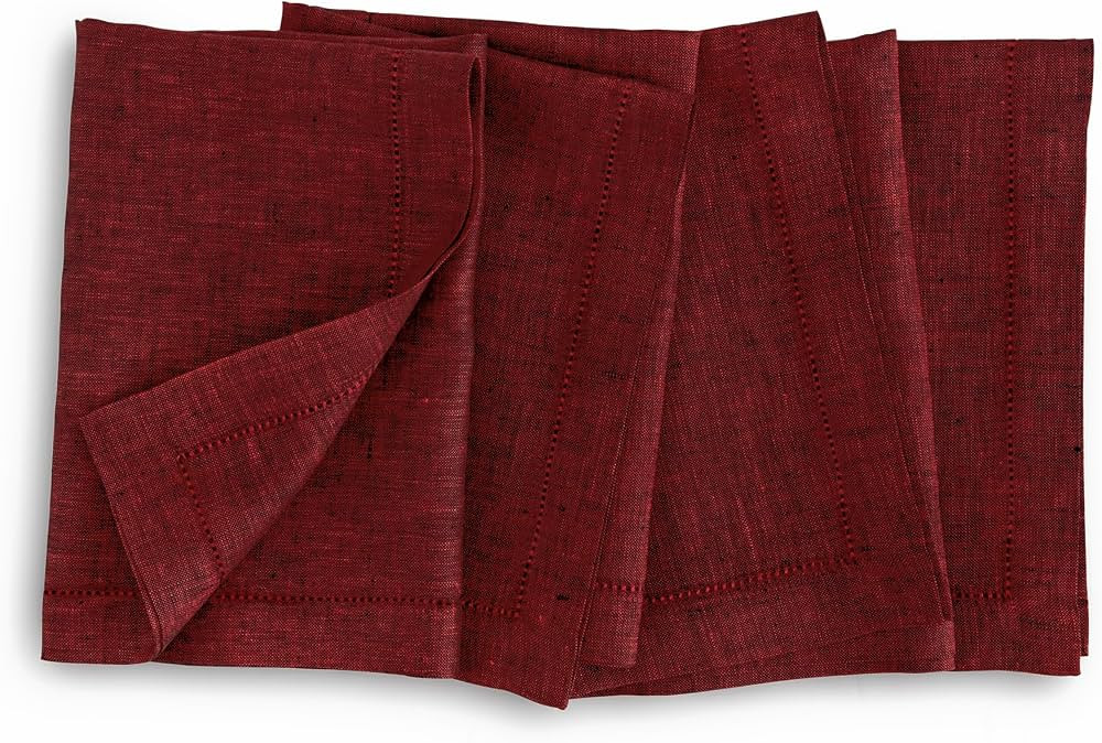 Solino Home Linen Napkins 20 x 20 Inch – 100% Pure Linen Red Garnet Christmas Cloth Napkins Set... | Amazon (US)