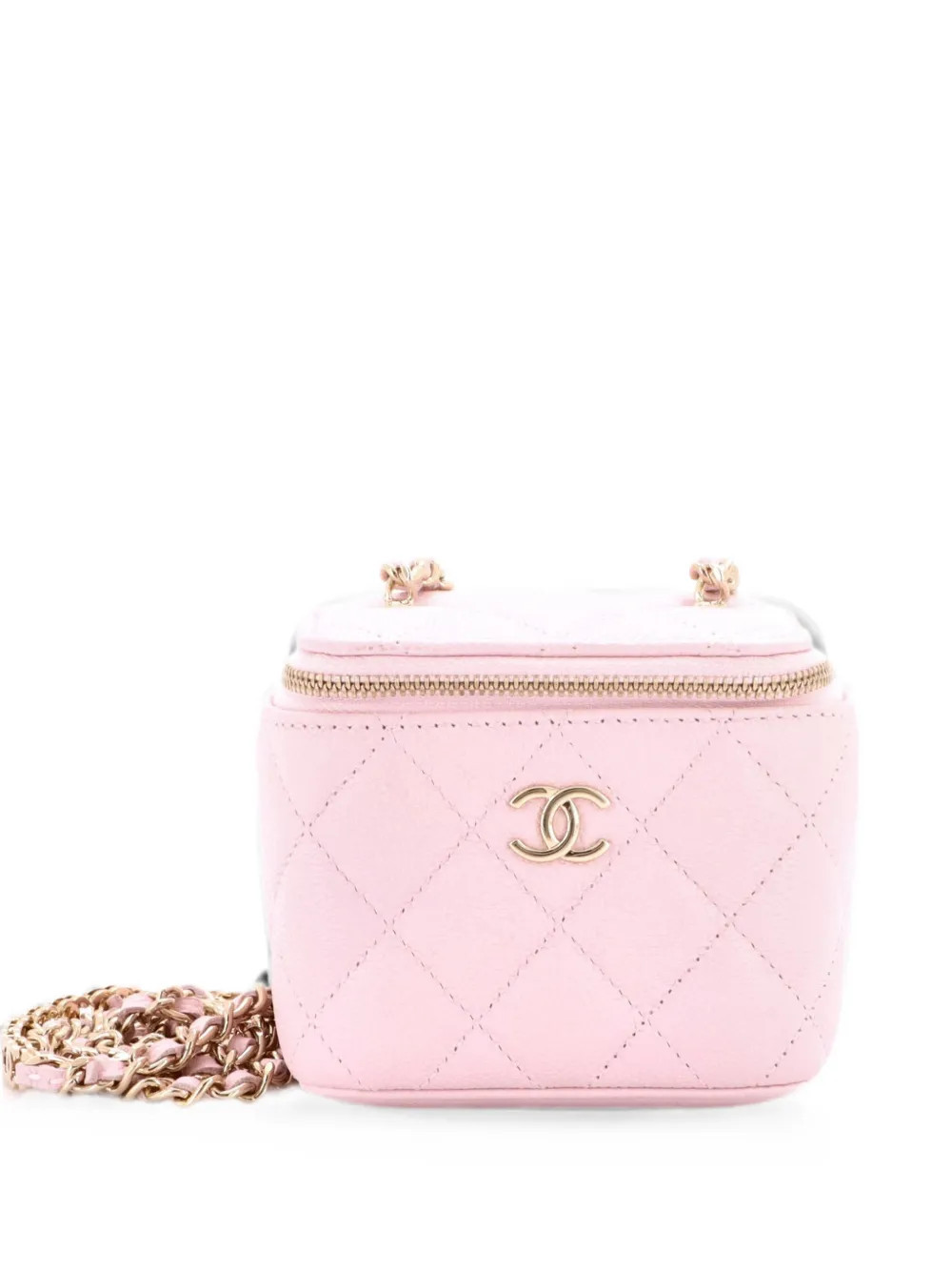 CHANEL Pre-Owned Tiny CC Link Vanity Case with Chain Quilted Caviar Mini clutch bag - Pink | Farfetch Global