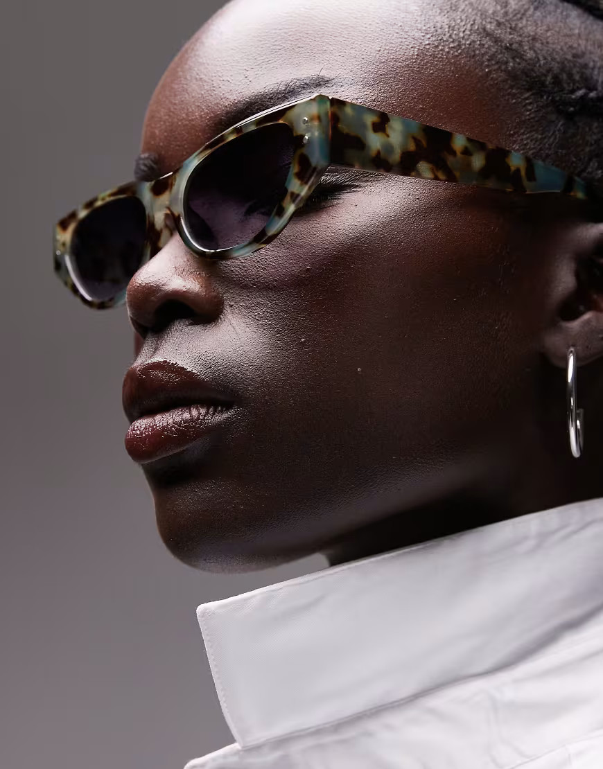Topshop Bali narrow angular cat eye sunglasses in green tort | ASOS (Global)