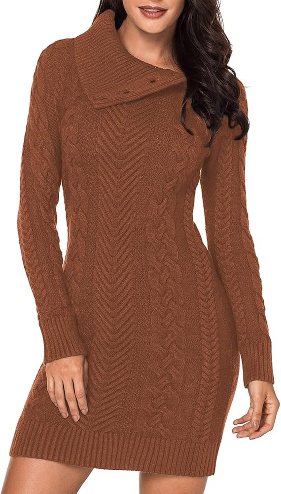 BLENCOT Womens Turtleneck Long Sleeve Elasticity Chunky Cable Knit Pullover Sweaters Jumper | Amazon (US)