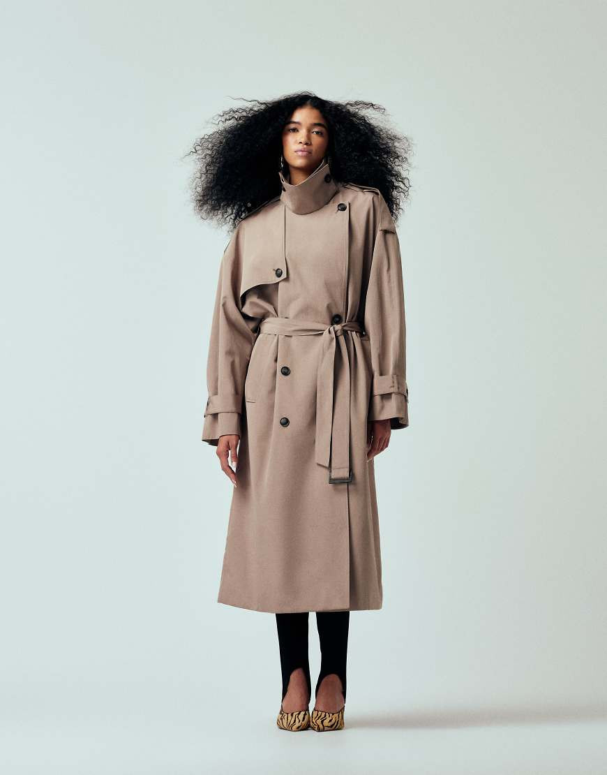 ASOS DESIGN – Maxi-Trenchcoat in Steinbeige mit Oversize-Schnitt und Gürtel-Neutral | ASOS (Global)
