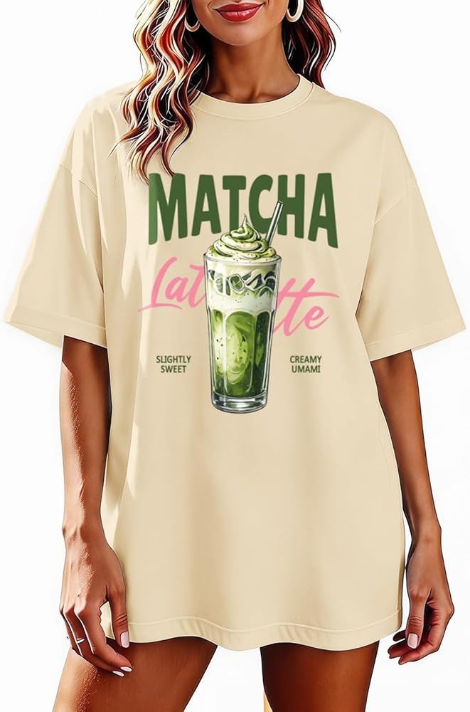 BeWithYou Matcha Shirt for Women Cute Matcha Latte Graphic Tees Green Tea Latte Coffee Drink T-Sh... | Amazon (US)