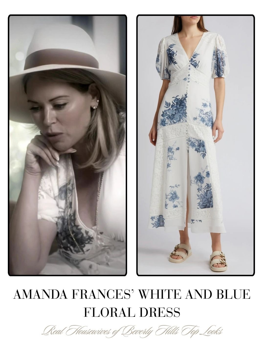 Amanda Frances’ White and Blue Floral Dress