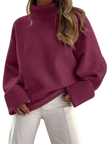 LILLUSORY Womens Turtleneck Long Sleeve Oversized 2024 Fall Fuzzy Knit Chunky Warm Pullover Sweater Tops Fuchsia | Amazon (US)