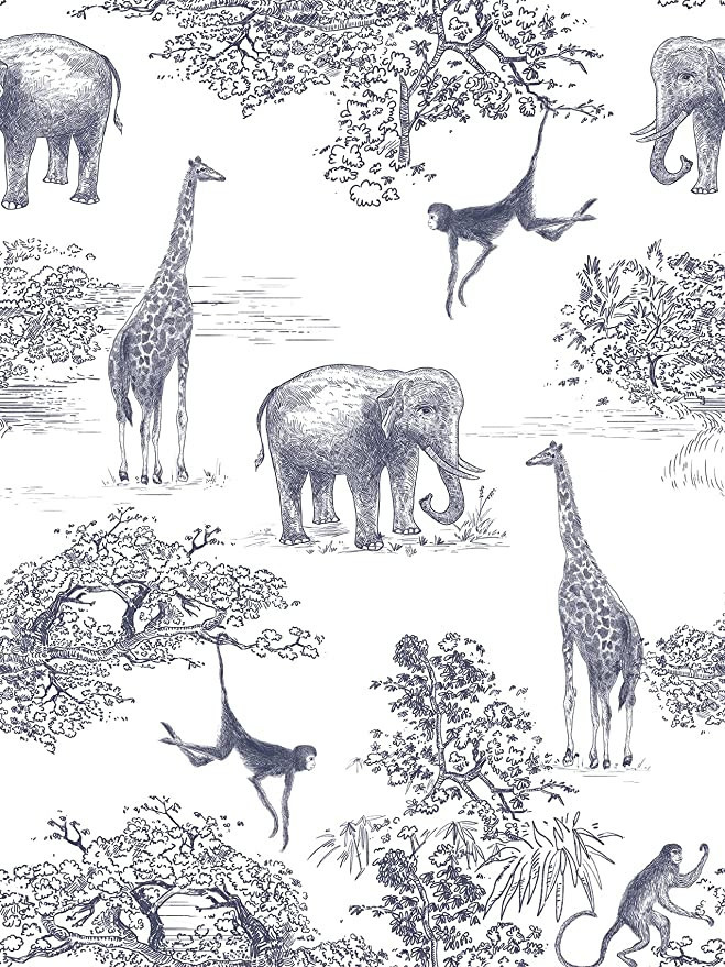 COKCOKR Vintage Wallpaper self-Adhesive Natural Hand-Painted Forest Animals Elephant Giraffe Monk... | Amazon (US)
