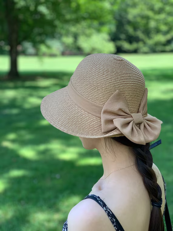 Mother's Day Gift, Vintage Summer Straw Hat, Beach Hat with Bow, Sun Visor Hat, Summer Hat with R... | Etsy (US)