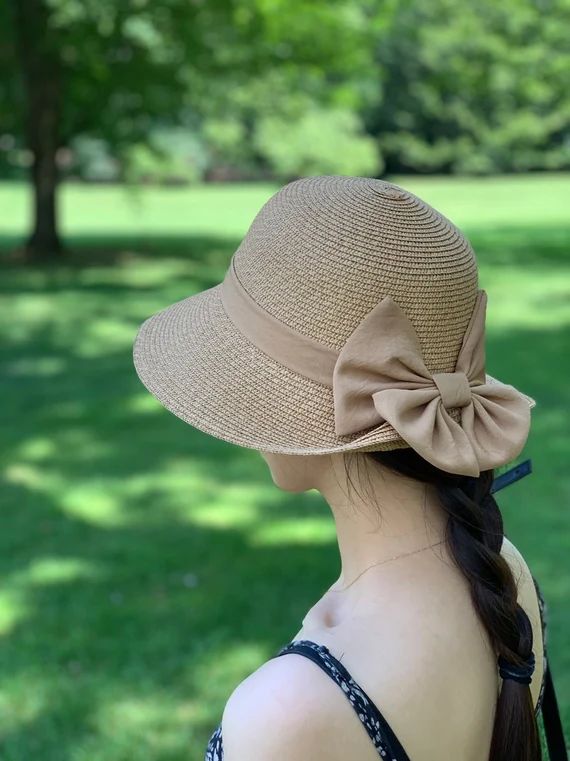 Mother's Day Gift, Vintage Summer Straw Hat, Beach Hat with Bow, Sun Visor Hat, Summer Hat with R... | Etsy (US)