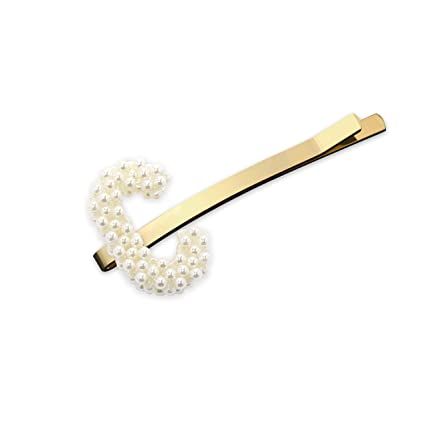 Spinningdaisy Imitation Pearl Initial Cuddling Hair Pin C Gold | Amazon (US)