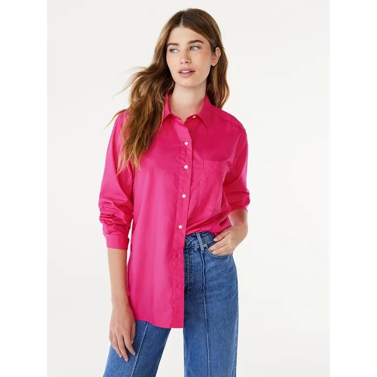 Free Assembly Women's Boxy Tunic Shirt with Long Sleeves, Size XS-XXXL | Walmart (US)