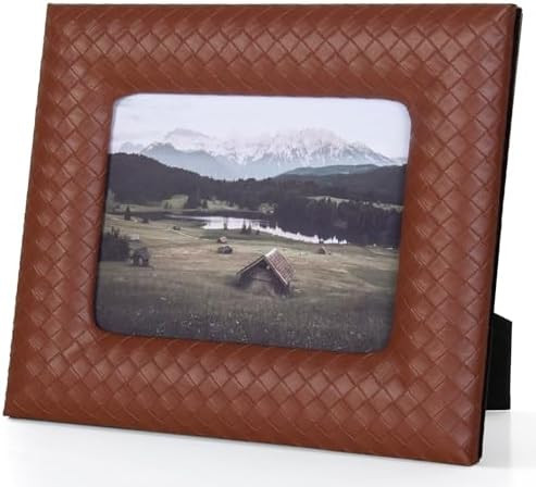 Modern 4 * 6 Photo Frame for Tabletop Display or Wall Hanging Brown Woven Faux Leather Picture Fr... | Amazon (US)