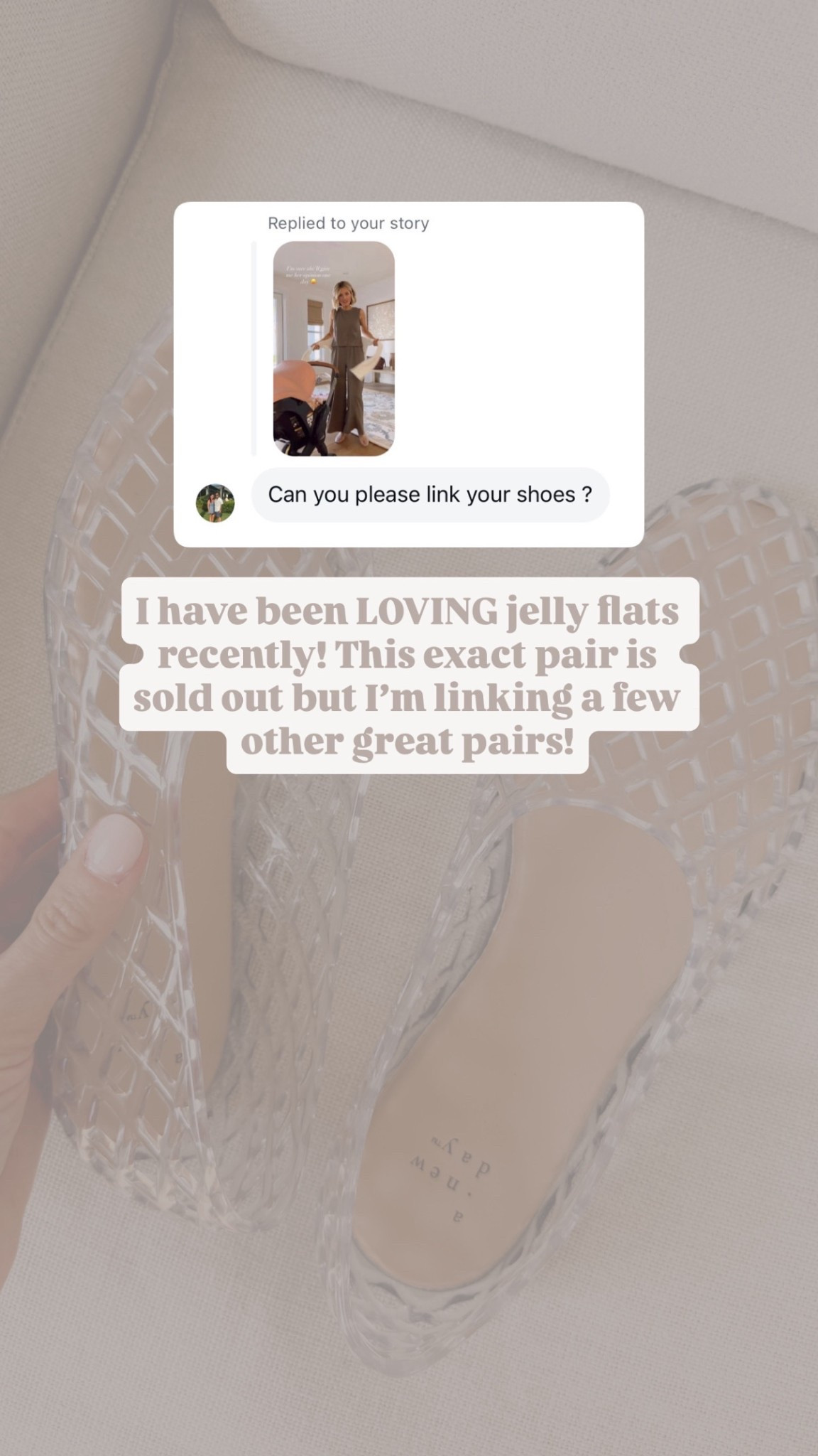 I have been wearing my jelly flats on repeat! This exact pair is sold out, but I linked several similar options!

Loverly Grey, jelly sandals, jelly flats, spring shoes, neutral shoes 

#LTKSeasonal