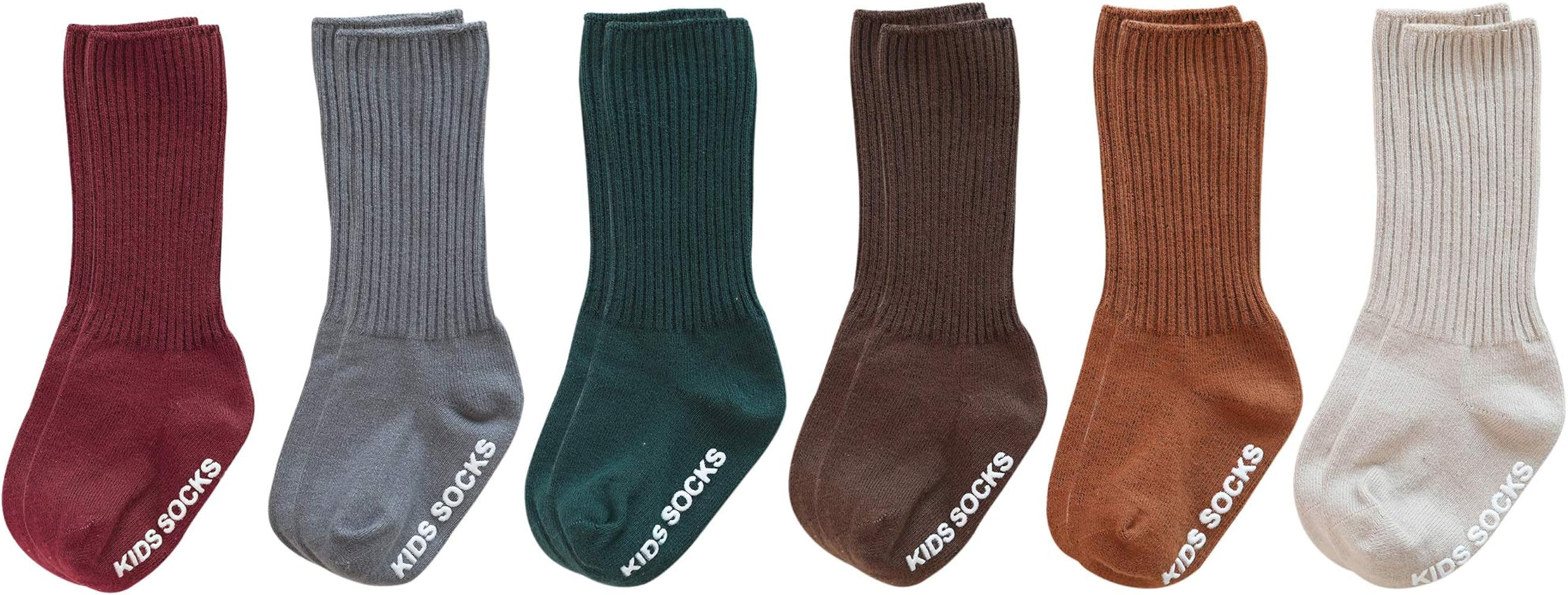 VWU Baby Crew Socks with Grips Unisex Toddler Infant Kids Cotton tube Socks 0-5 Years | Amazon (US)