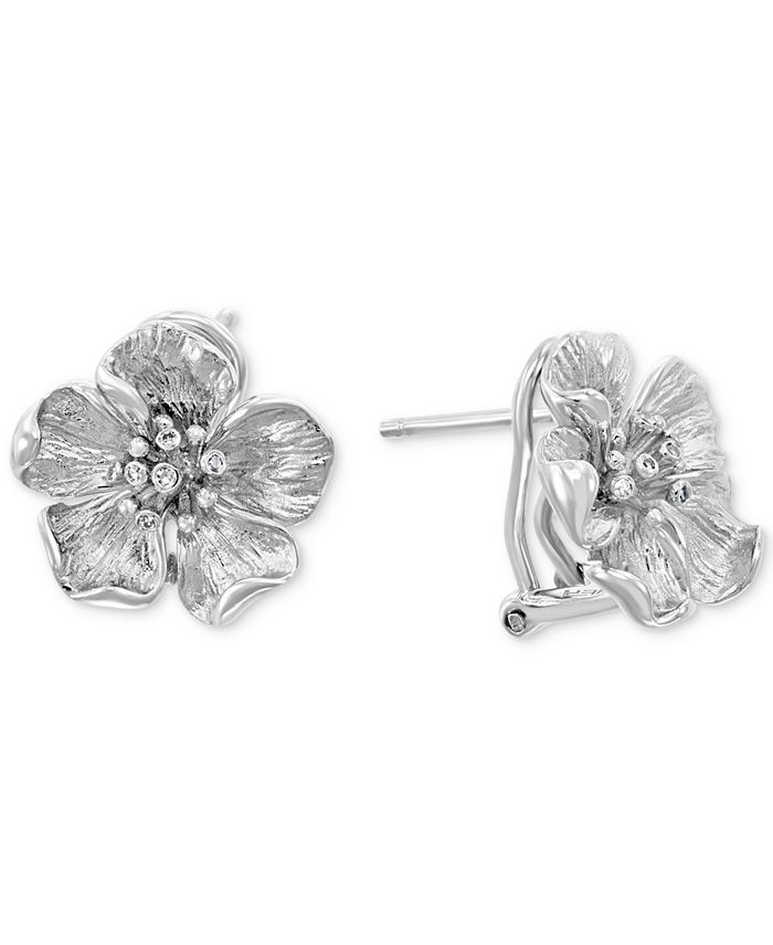 EFFY Collection EFFY® Diamond Accent Flower Stud Earrings (1/8 ct. t.w.) in Sterling Silver & Re... | Macys (US)