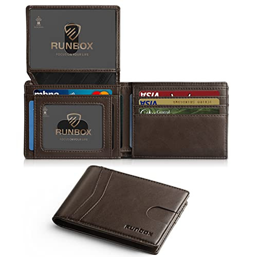 RUNBOX Wallet for Men Slim Rfid Leather 2 ID Window With Gift Box | Amazon (US)