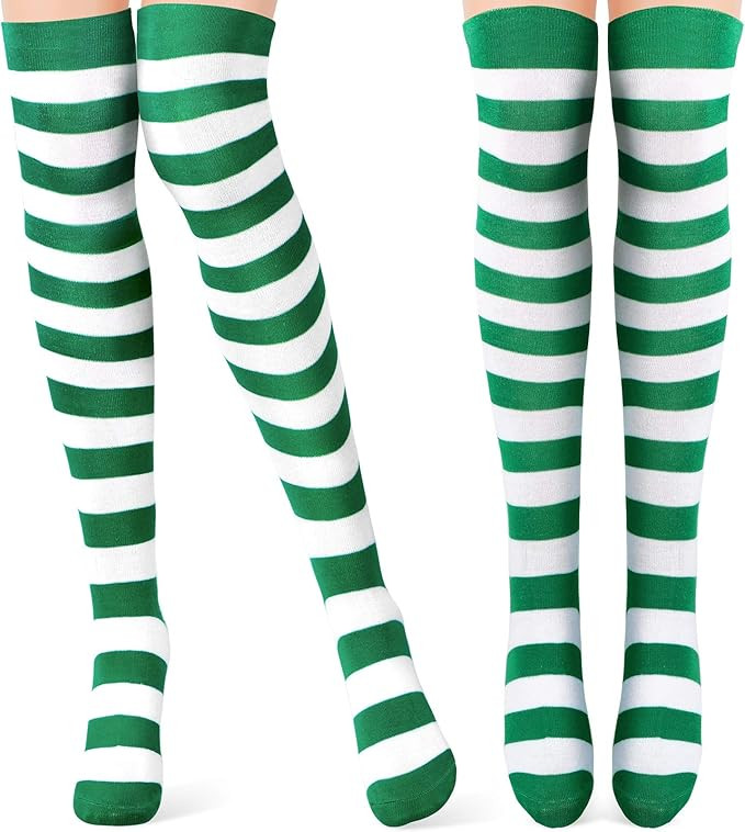 Tatuo 2 Pairs Women's Long Striped Socks over Knee Thigh High Stockings for Halloween St. Patrick... | Amazon (US)