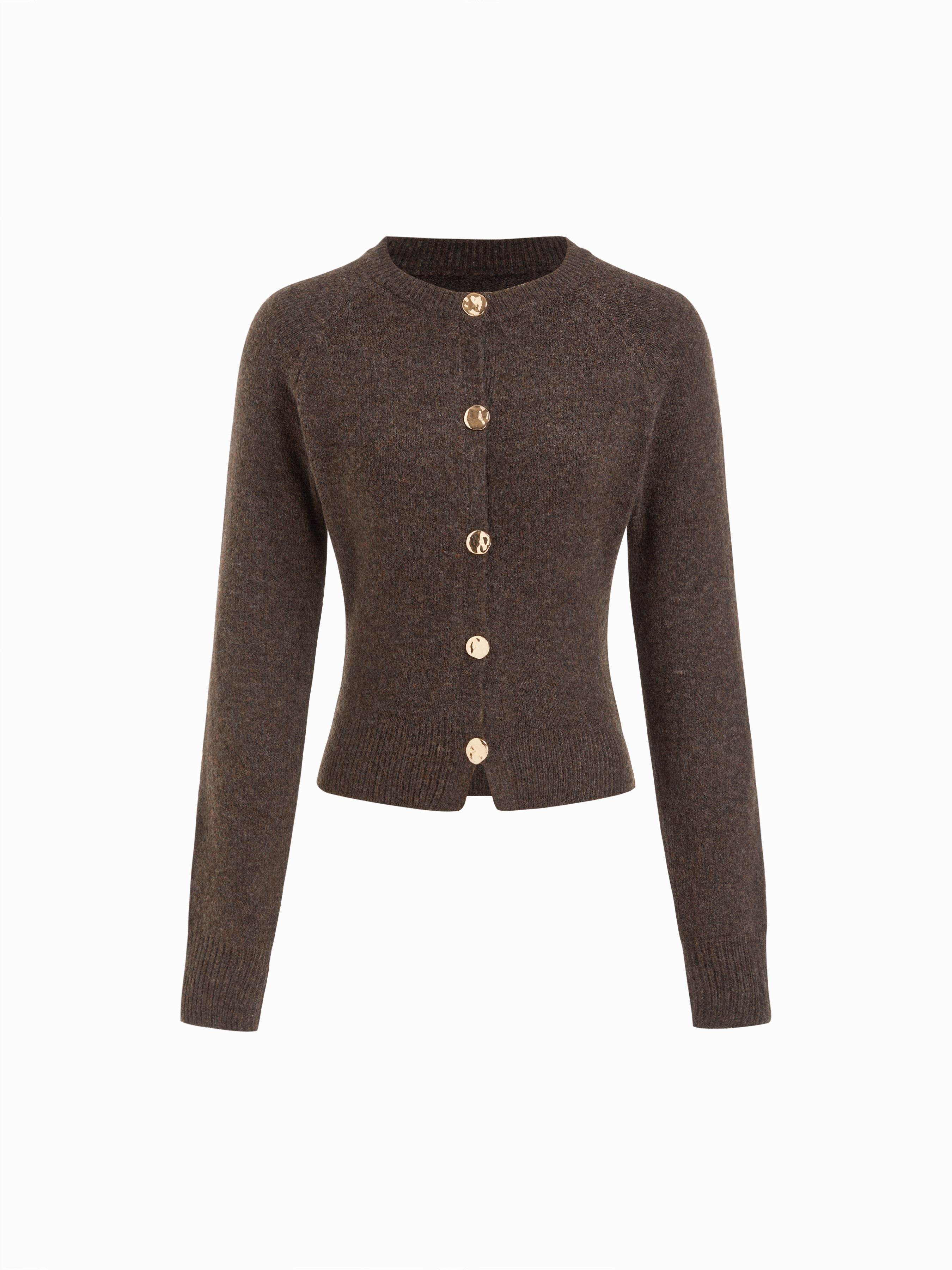 Gebreide stof Knit Round Neckline Long Sleeve Metal Button Cardigan For Dagelijkse casual | Cider