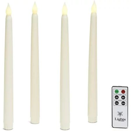 LampLust Ivory Flameless Taper Candles - 10 Inch Candlestick Smooth Wax Finish Warm White LEDs Spring Decorations Vigil Collection Batteries and Remote Included - Pack of 4 | Walmart (US)