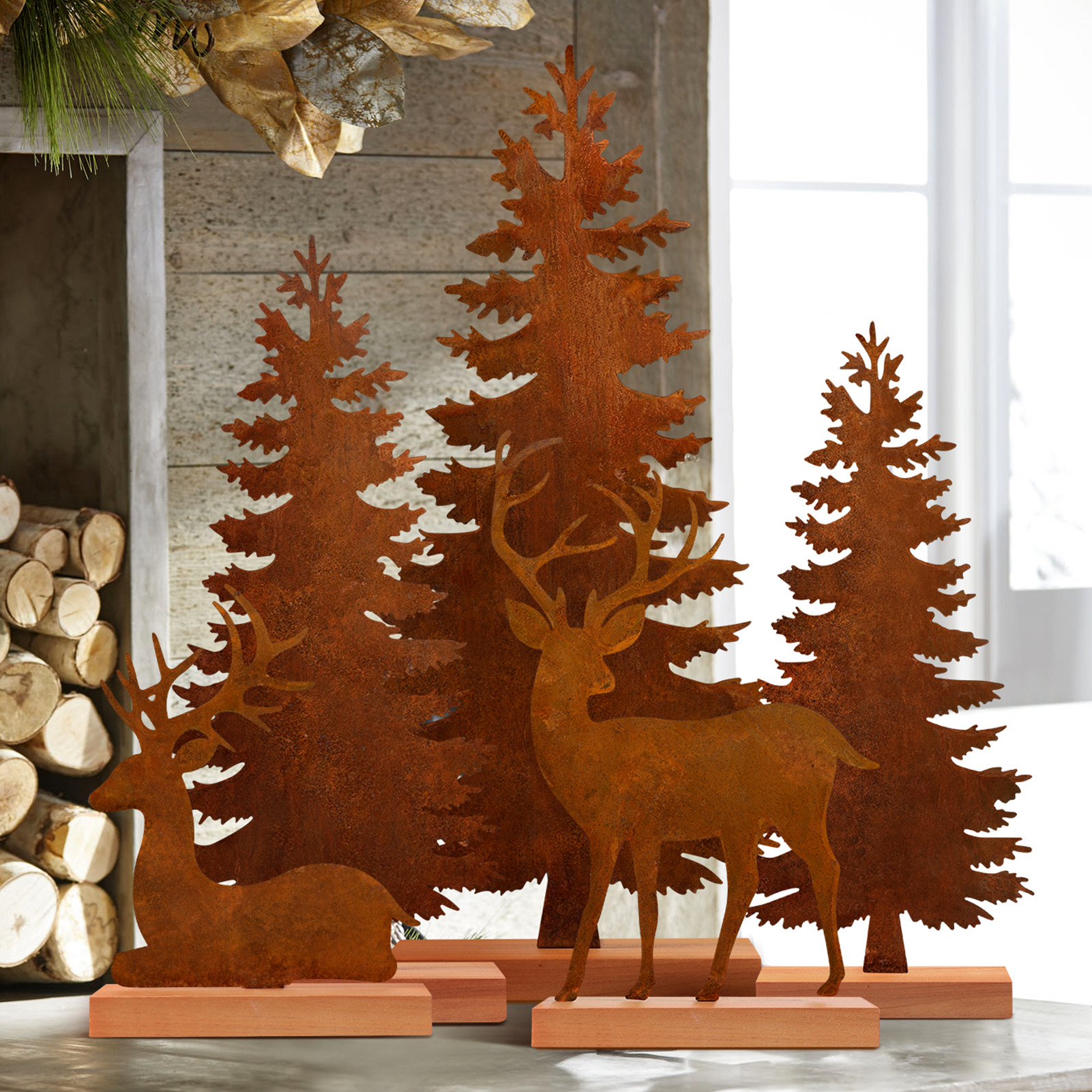 Ayieyill Christmas Tabletop Decorations Indoor, 5pcs Tree and Reindeer Rustic Christmas Decor | Walmart (US)