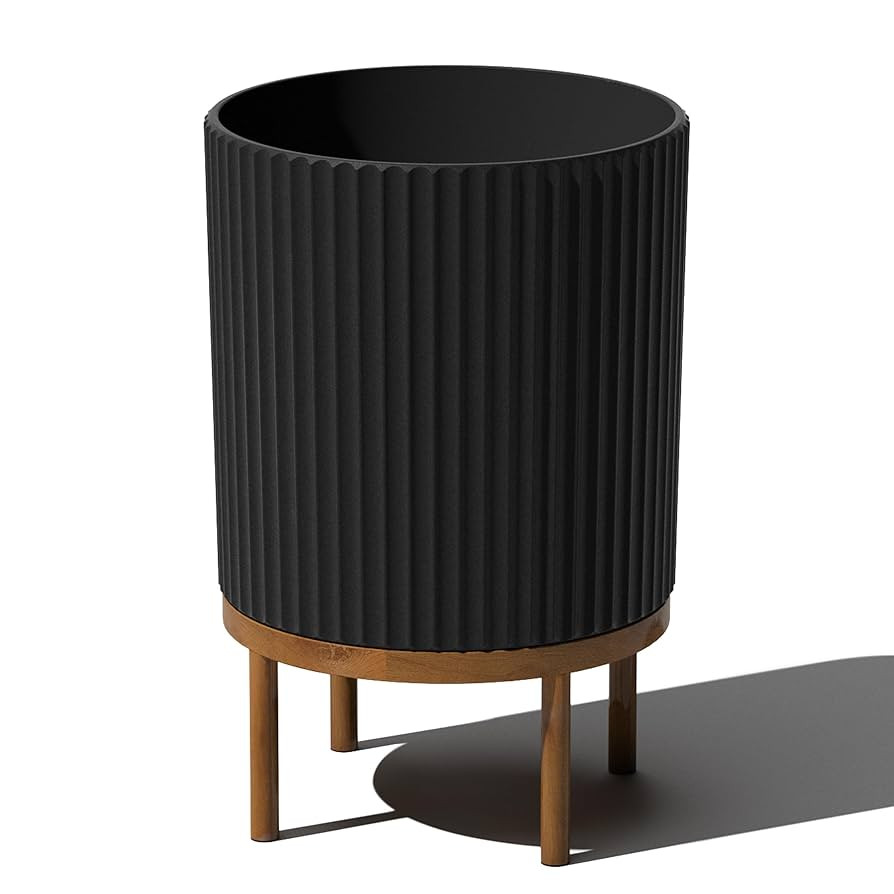 Veradek Demi Series Round Planter w/ Stand for Porch/Patio | Durable Plastic-Concrete & Wooden St... | Amazon (US)