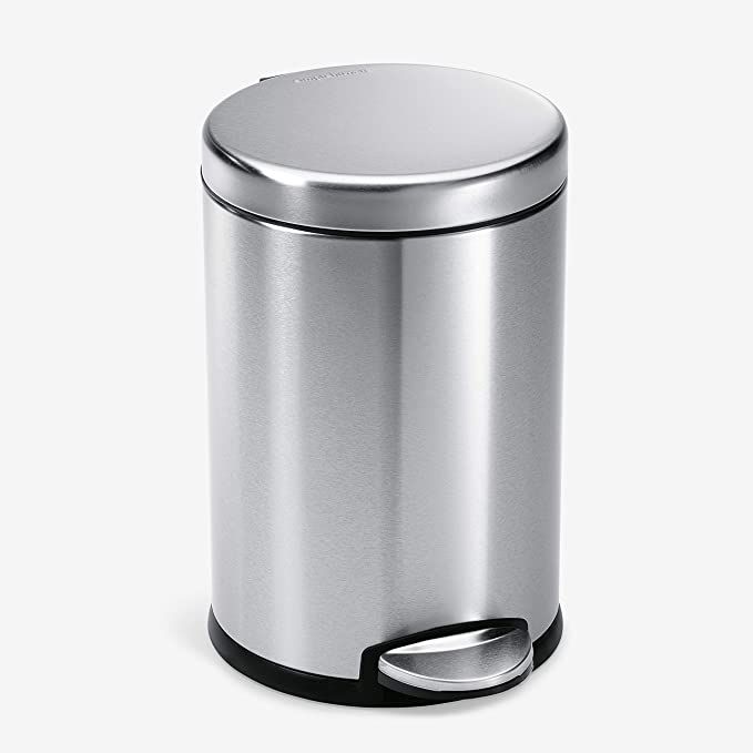 simplehuman 4.5 Liter / 1.2 Gallon Round Bathroom Step Trash Can, Brushed Stainless Steel | Amazon (US)