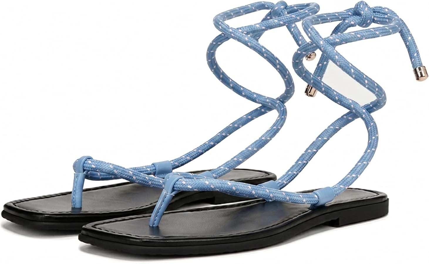 Rope Flat Sandals for Women Strappy Lace Up Square Open Toe Thong Sandals Comfortable Summer Beac... | Amazon (US)