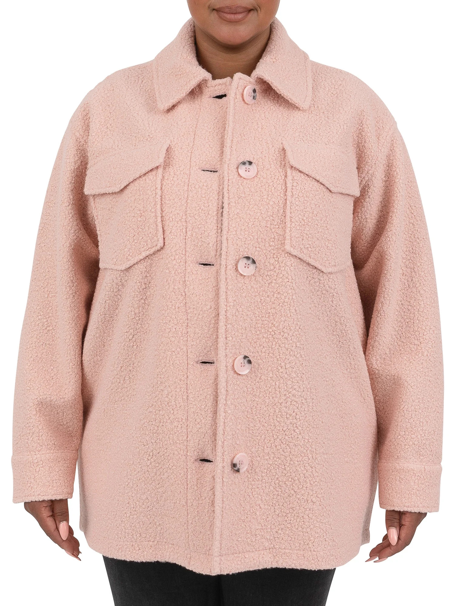 Cyn & Luca Women's Plus Size Boucle Oversized Solid Shirt Jacket - Walmart.com | Walmart (US)