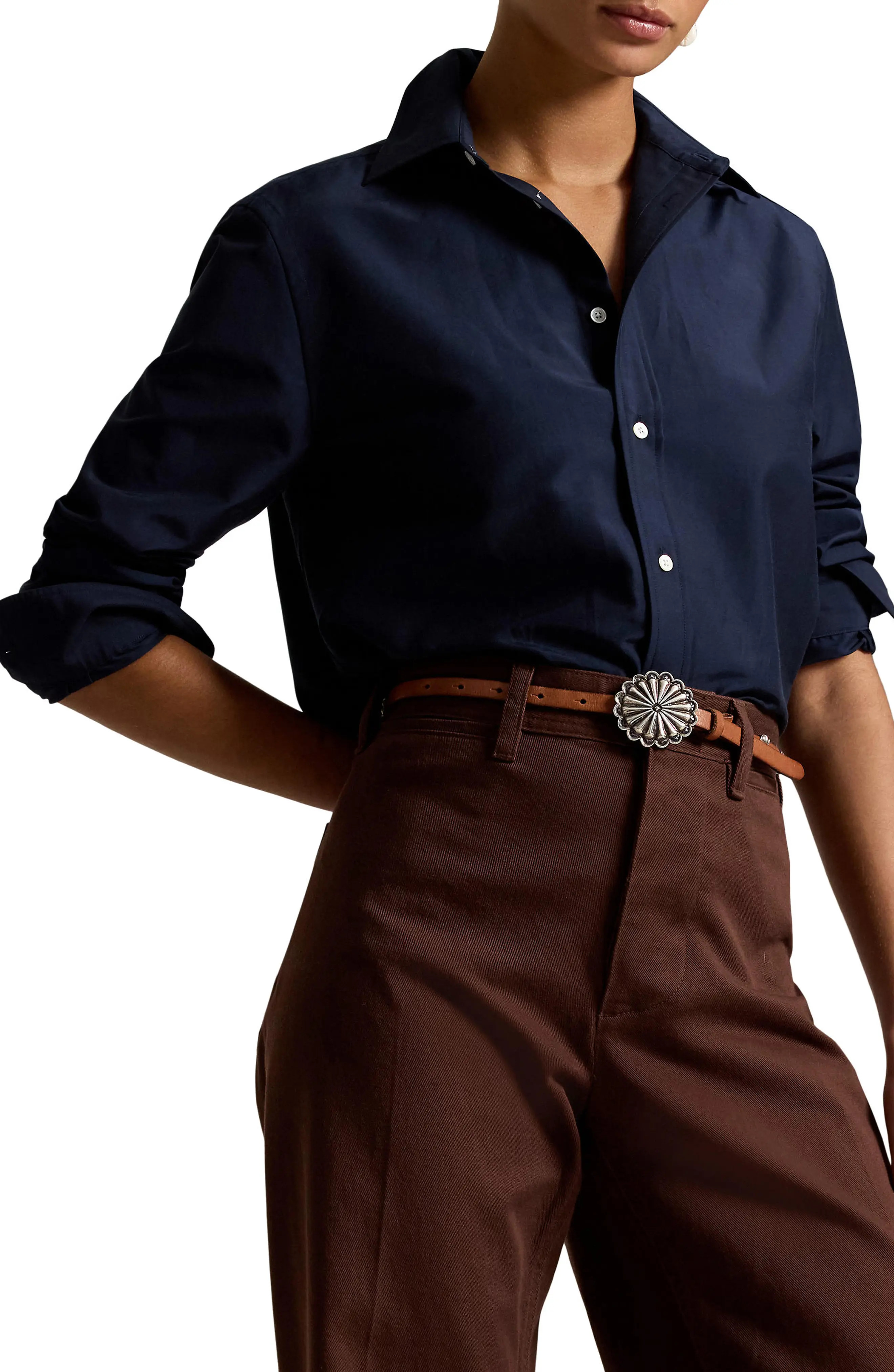 Polo Ralph Lauren Relaxed Fit Cotton & Silk Button-Up Shirt (Women) | Nordstrom | Nordstrom