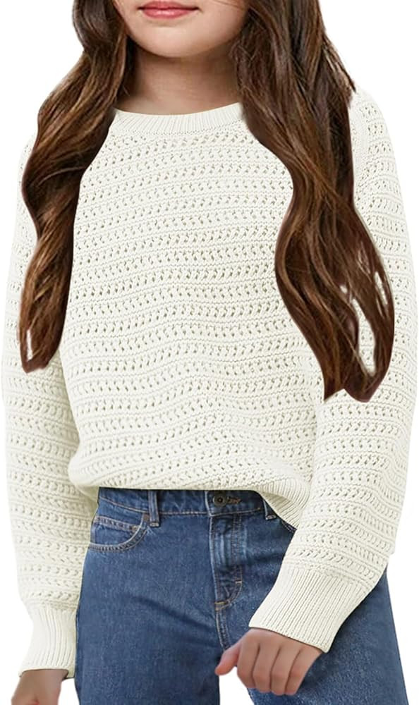 Girls Knit Sweaters Kids Fashion Chunky Crewneck Pullover Jumper Tops 5-14 Years | Amazon (US)