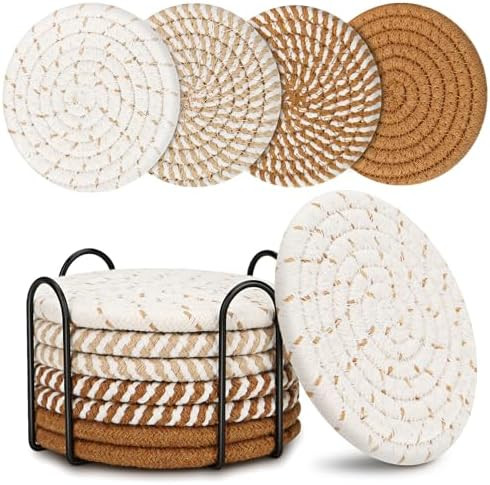 Coasters for Drinks, Coasters Set of 4 - Color, 8 Pack Coaster Set, Boho Coaster with Holder, Cof... | Amazon (US)