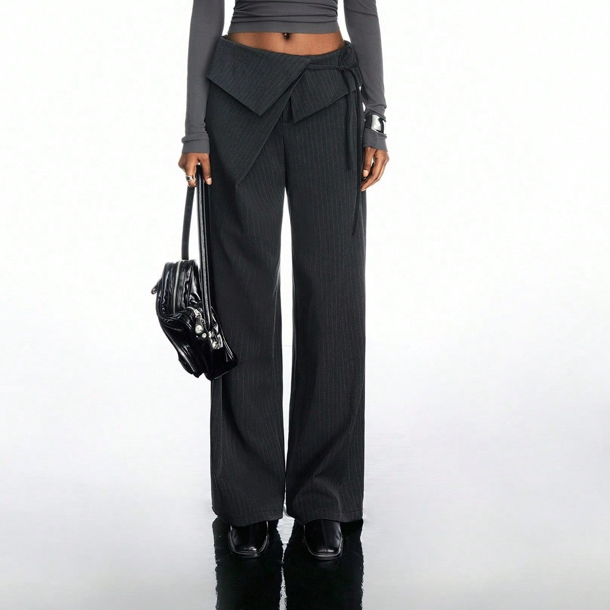 LYSMO 2025 Fall Women's Clothing/Fashion Casual Wide-Leg Design Women's Suit Pants/Women's Simple Commuter Gray Lace-Up Suit Pants/Business Casual/Women's Back To School/Formal/Vacation/Cute/Western/Business Casual/Elegant/Birthday/Outing/Club/Office Wear/Festival/Rave/Workwear/Elegant/Country Concert/Brunch/Cruise/Old Money/Airport/Church/Fairy Tale/Tea Party/Millennials/Streetwear/2000s/Disco/Graduation/Wedding Guest/Cocktail Party/Vintage, 4.61 (100+)  | SHEIN