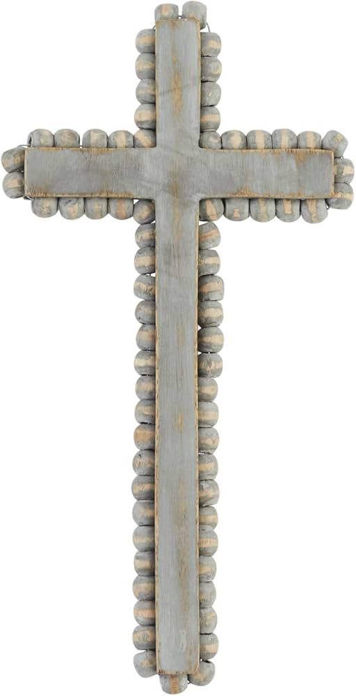 Mud Pie Medium Beaded Wood Cross, Gray 6.5" x 4", 9" x 4.5", 11" x 5.5" | Amazon (US)