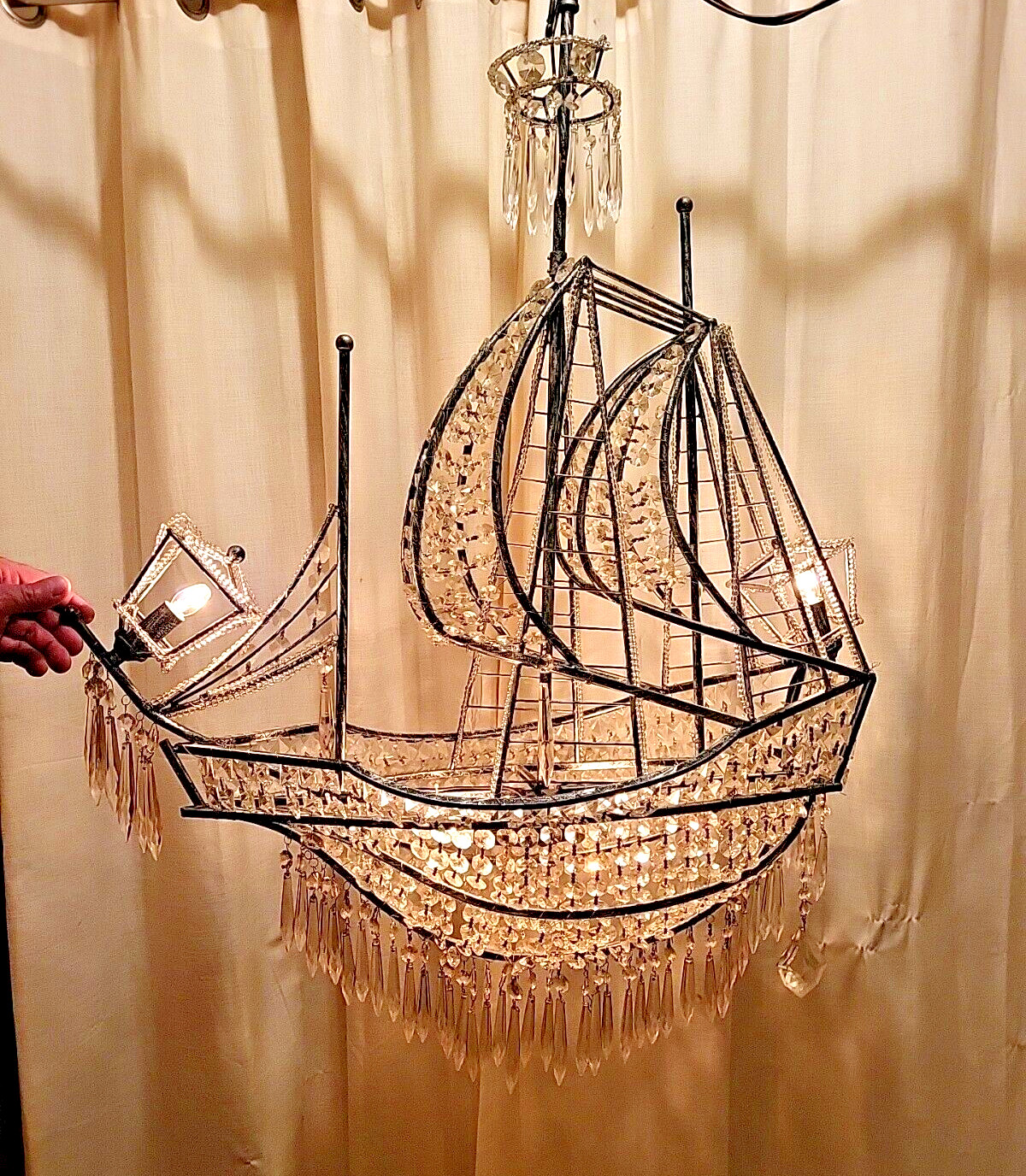 Stunning Large Loaded w/ Crystals 4 Light  Sailing Ship Boat Nautical Chandelier | eBay US