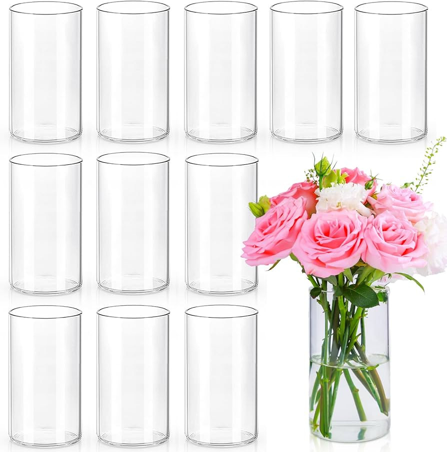 6 Inch Glass Cylinder Vases for Centerpieces | 12Pcs Clear Small Flower Vase for Wedding Decorati... | Amazon (US)