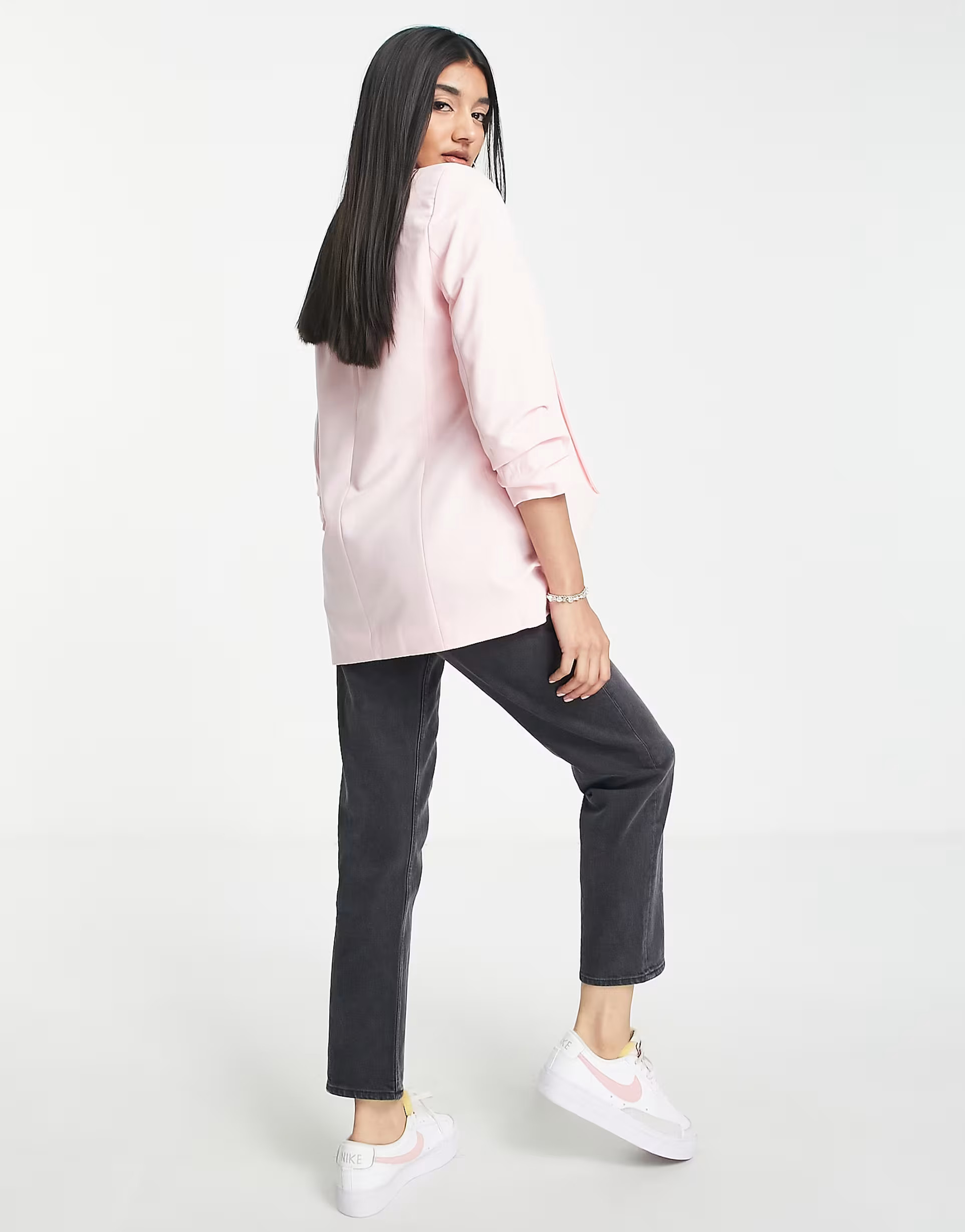 Pieces blazer with ruched sleeves in light pink | ASOS (Global)