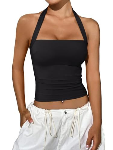REORIA Halter Tops for Women Summer Sleeveless Going Out Outfits Y2K Trendy Cute Crop Tank Top Cl... | Amazon (US)