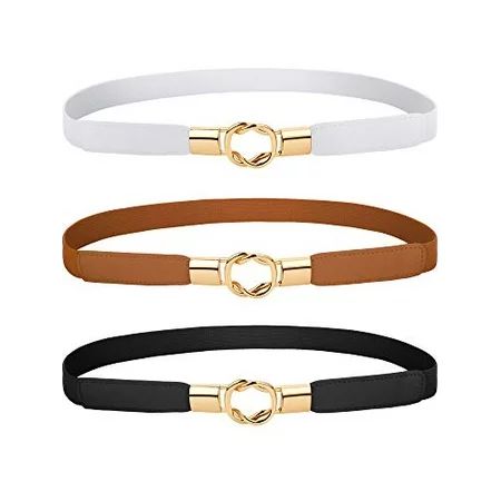 3 Pieces Women Skinny Waist Belt Elastic Thin Belt Waist Cinch Belt for Women Girls Accessories (Whi | Walmart (US)