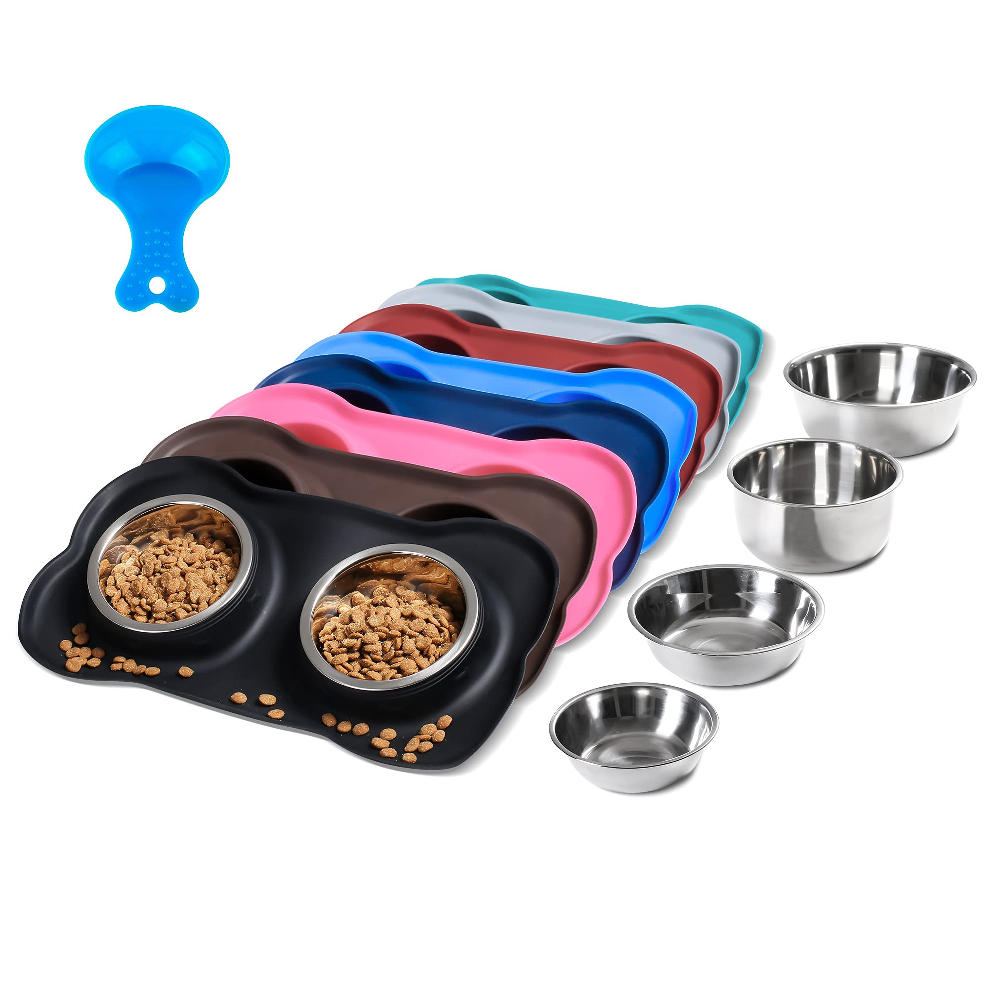 Hubulk Pet Dog Bowls 2 Stainless Steel Dog Bowl with No Spill Non-Skid Silicone Mat + Pet Food Sc... | Amazon (US)
