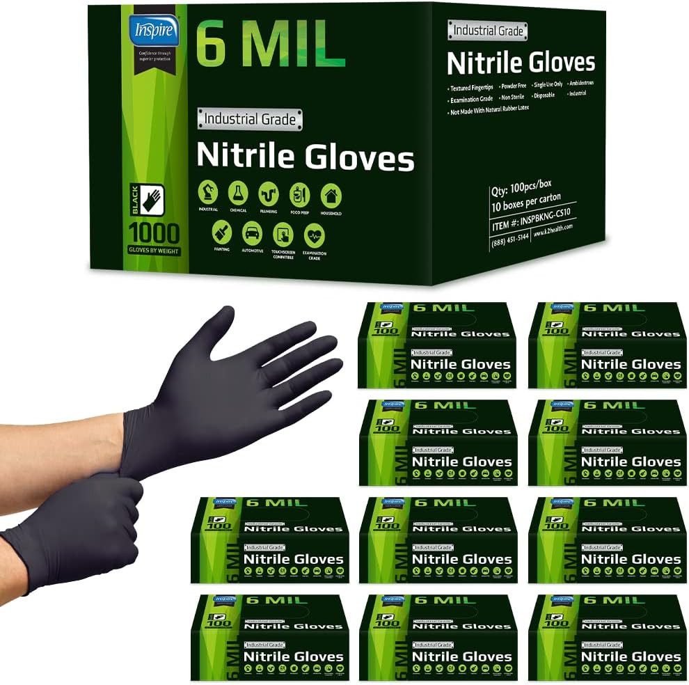Inspire 6 or 8 Mil HEAVY DUTY Stretch Nitrile Black Gloves Disposable Latex Free | Amazon (US)