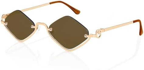 Retro Y2k Sunglasses for Women Men,Trendy Semi-Rimless Sun Glasses Irregular Narrow Gold Sunnies ... | Amazon (US)